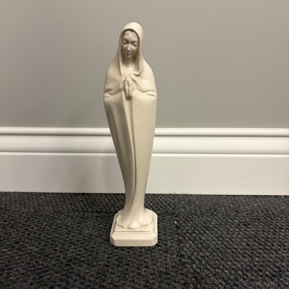 Vintage Atlantic Mold Virgin Mary Madonna Ceramic Statue White Bisque 10 Inch